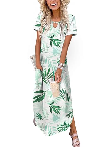 Image of Zeagoo Womens Maxi Summer Dress with Pockets Casual Short Sleeve Sundress Trendy 2026 Curve Hem Long Dress