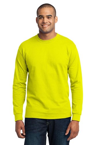 Port & Company Men's Tall Long Sleeve 50/50 Cotton/Poly T Shirt LT Safety Green