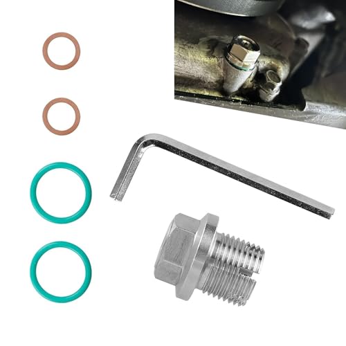 Image of Zosgrew M14.1-1.5 x 15mm Oil Drain Plug Repair Kit, Oversize Piggyback Oil Drain Plug, Stainless Oil Pan Drain Plug Repair Kit with O-ring and L-wrench, for Most Cars (Silver)