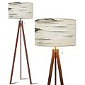 QFHOMTEOL Wood Tripod Floor Lamp Birch bark Modern Standing Lamp Linen Lampshade Dimmable Tall Lamp Mid Century Floor Lamp for Living Room Bedroom