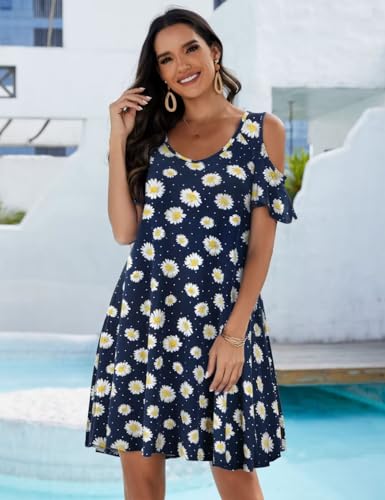 Image of JollieLovin Womens Plus Size Short Sleeve Cold Shoulder V Neck T-Shirt Dress with Pockets