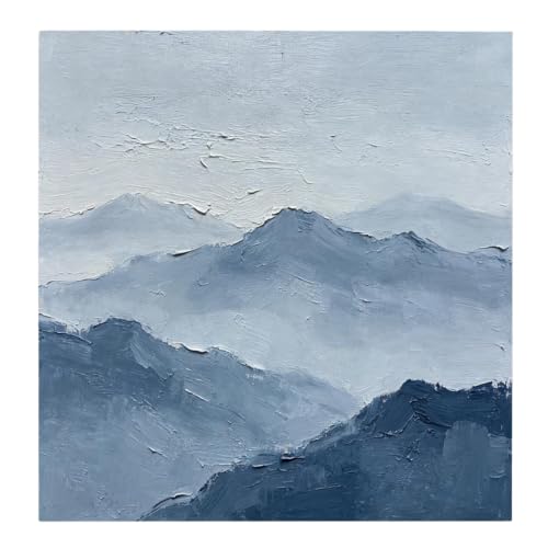 Peinture à l'huile abstraite paysage de montagne bleu brumeux art contemporain