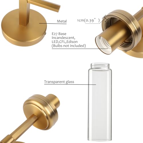 Image of Pathson 1-Light Vintage Wall Sconce Lamp, Hardwired Aluminum Wall Sconce with Tube Cylinder Glass, Mid-Century Wall Vanity Light Fixture Decor for Living Room Bedroom (Brass Gold 1-Pack)
