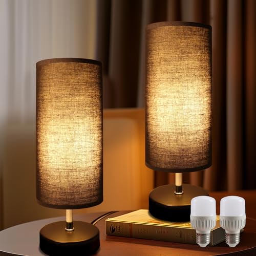 Lampada da comodino nera, 2 pezzi, con lampadina da 6 W, attacco E27, con interruttore a cavo, 3 temperature di colore 3000 K/4000 K/6500 K, con funzione memoria, moderna lampada da tavolo a LED per