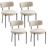 HOMCOM Boucle Dining Chairs Set of 4, Round Modern Upholstered Kitchen Chairs with Curved Backrest, Thick Cushion and Steel Legs for Dining Room, Beige