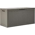YITAHOME 80 Gallon Outdoor Storage Box, Large Water Resistant Resin Deck Box, Indoor Outdoor Lockable Rattan Storage Container for Patio, Garden, Cushions, Tools, Equipment (Taupe)