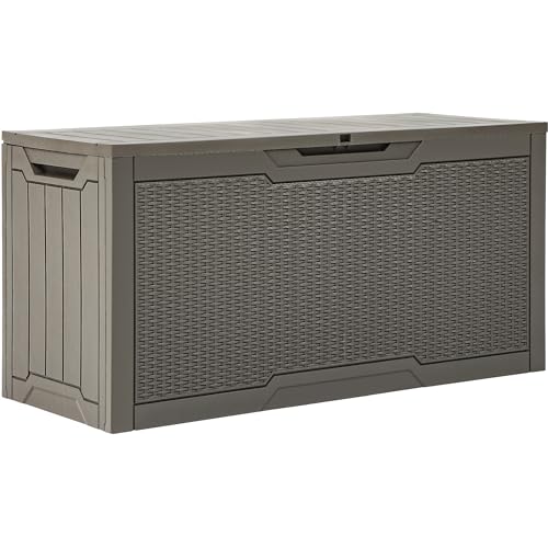 YITAHOME 80 Gallon Outdoor Storage Box, Large Water Resistant Resin Deck Box, Indoor Outdoor Lockable Rattan Storage Container for Patio, Garden, Cushions, Tools, Equipment (Taupe) by YITAHOME - Used condition - US$58.01