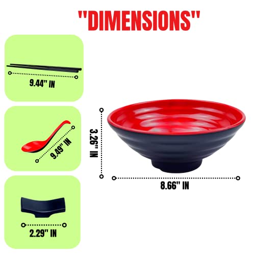 Rohgan, Set Of 4 (20 Pcs) Ramen Bowls With Chopsticks - 32 Oz With Melamine Bowls & Spoons Complete Dinnerware Set With Chopsticks & Holders- Japanese Style Naruto Ramen Bowl And Asian Soup Spoons #TOP3