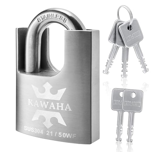 KAWAHA 21/50KD-5SK Hochsicherheits-Vorhängeschloss aus Edelstahl mit Schlüssel für den Innen- und Außenbereich (robust, rostfrei) (50 mm), verschiedene Schlüssel, 5 Edelstahlschlüssel