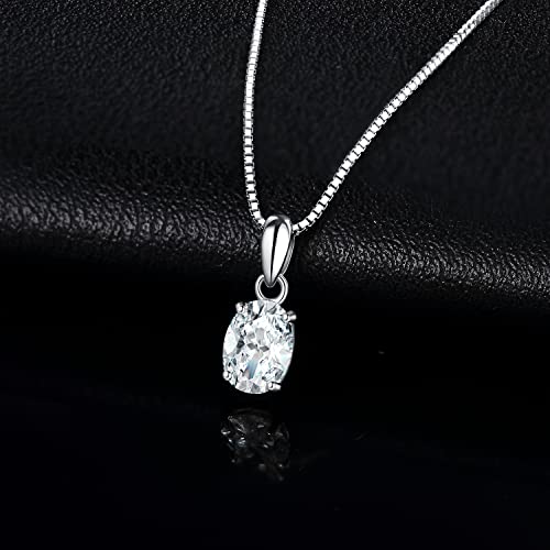 Jewelrypalace Oval Cut 8 * 6Mm 1Ct Moissanite Solitaire Pendant Necklace For Women, Classic Simulated Diamond 925 Sterling Silver 14K White Gold Plated Necklaces For Her Vvs D-F, 18 Inch Box Chain #TOP2
