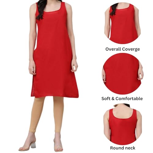 Image of Women's Sleeveless Cotton Inner Slip Dress Round Neck Soft Comfortable Fit Full Length Camisole Innerwear Summer top Undergarment for Girls