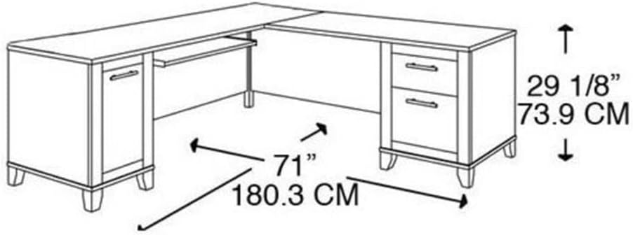 BOWERY HILL 71" L-Shaped Computer Desk, Maple Cross Finish, Wood Construction, Double Pedestal Base, Keyboard Tray, File Drawer, CPU Stand, Flexible Configuration, Rustic Home Office Desk