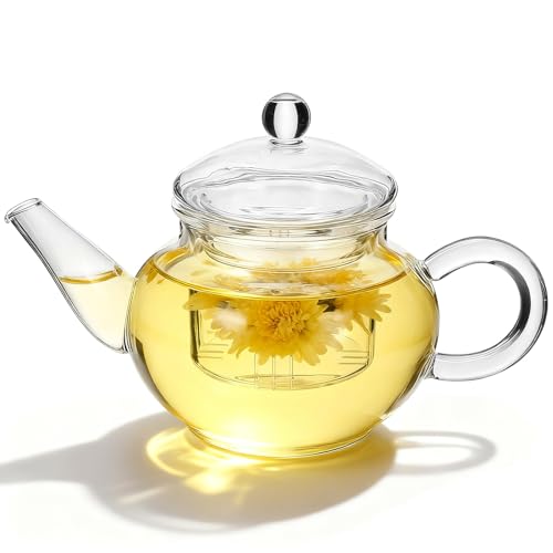 OSALADI Tetera de Cristal de Borosilicato Grueso de 250Ml Resistente al Calor con Infusor Desmontable Tetera Transparente para Té de Flores Hierbas y Uso Doméstico U Oficina