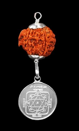 Vishaka Arts Lord Ganpati Kavach/Ganesh Pendentif Ganesh Rudraksha avec pendentif Yantra en argent, Népal 22 mm - 24 mm, laboratoire IGL, 22 mm à 24 mm, Rudraksha, sans pierre précieuse – vue 3