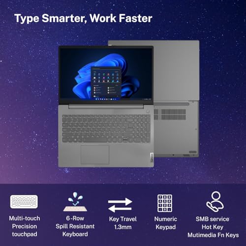 Image of Lenovo V15 Intel Core i3 13th Gen (16GB RAM /512GB SSD /Windows 11 Home /Office 2024 /Iron Grey) 15.6 inch FHD (1920x1080) Antiglare 250 Nits Thin & Light Laptop /1Y Onsite /1.65 kg, 83CCA08KIN