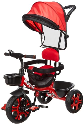 Image of Tricycle for Kids with Canopy and Comfort Seat - The Parents Choice for 1-5 Years Old, 30kg Max, Luxurious & Durable Trike. Advanced Parental Control Handle and Safety Belt, Red