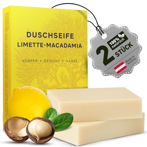 larum sports feste Duschseife Männer Limette-Macadamia – festes Duschgel – Seife für Haare, Körper, Gesicht – festes Shampoo – Herren Naturseife – 2x Bio Seife à 85g