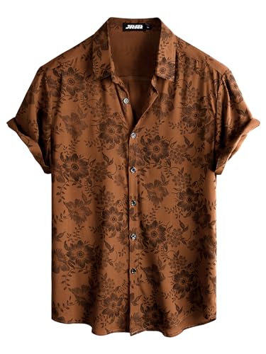 Image of JOTOOK Mens Hawaiian Shirt Short Sleeve Button Down Tropical Shirts Casual Floral Summer Beach Shirt