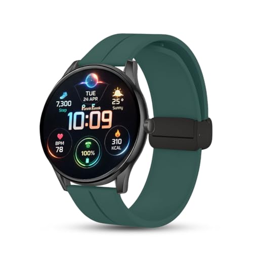 Image of PunnkFunnk Glavito Round Dial Smartwatch 1.49 inch AMOLED Display, 100+ Sports Modes, IP67, Health Tracking, Bluetooth Calling, Crown Control, 100+ Watch Faces for Men & Women (Magnetic Dark Green)