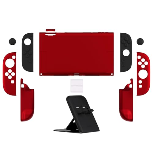 PlayVital Hard Case for Nintendo Switch 2 with Extra Stand & Thumb Grip Caps | Split Design, Dockable Protective Full-Body Shell Cover for Nintendo Switch 2 | Solid Color Series (Scarlet Red) by playvital - Image 2