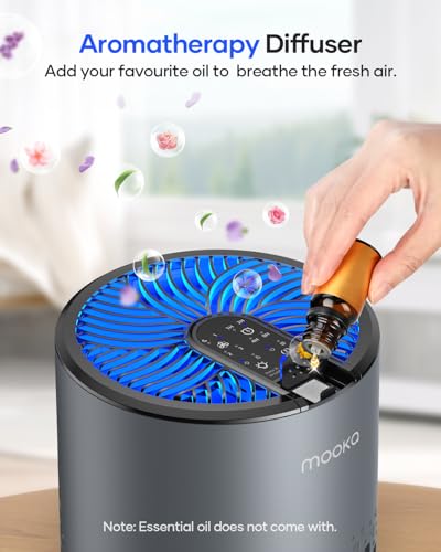 Image of Air Purifiers for Bedroom Home,MOOKA HEPA Filter for Pets Odor Smoke Pollen | 15dB Quiet Small Air Cleaner with Aromatherapy for Dorm, Office, Living Room, Captures Dust Pet Hair Dander, KJ067L, Grey