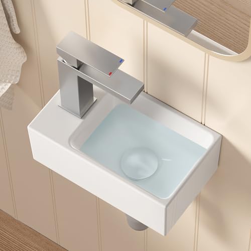 KES Ceramiczna umywalka łazienkowa do mycia rąk, mała umywalka do szatni prostokątny zlew lewy otwór na kran, 30 cm x 16 cm porcelana ceramiczna biała, BWS100L