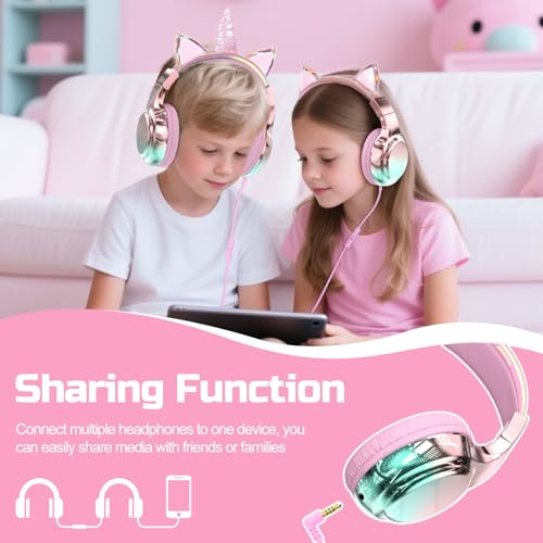 QearFun Kids Unicorn Headphones with Cord with Mic, 85/94dB Volume Limit by QearFun - Used condition - Image 6