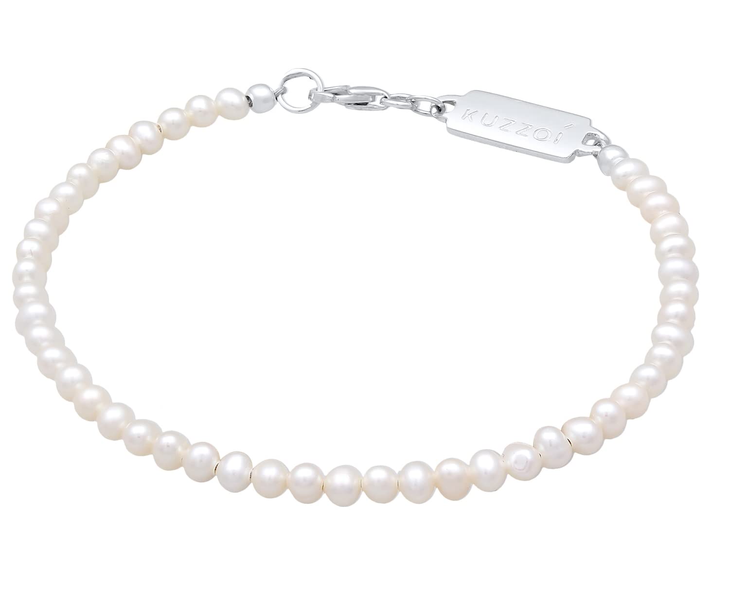 KuzzoiBuda 0205521622 - Pulsera para hombre con perlas de agua dulce (3 mm), forma ovalada, pulsera de perlas para hombre en plata de ley 925, pulsera unisex con perlas, longitud 19-23 cm, 0205521622