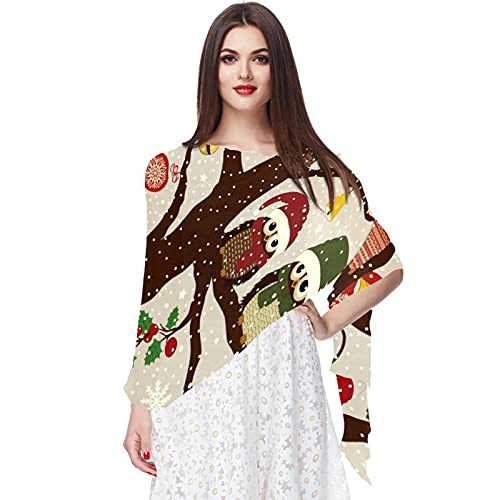 Foulard en mousseline de soie pour femme écharpe motif chouettes Noël