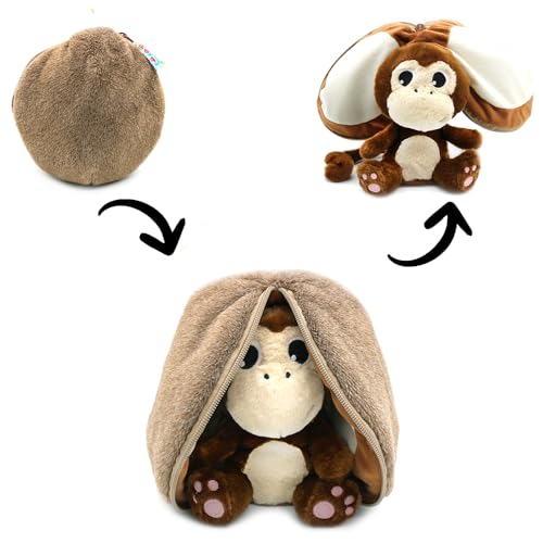 Les DÉGLINGOS - FLIPETZ - Doudou Coconet Le Singe/Noix de Coco- Singe Cache-Cache réversible - Peluche Toute Douce pour bébé - Idées Cadeaux de Naissance,...