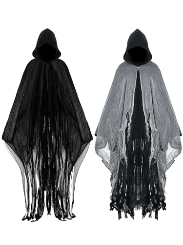 Geyoga 2 Pcs Halloween Horror Grim Reaper Costume Scary Cloak