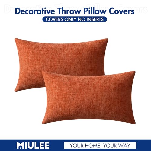 Image of MIULEE Pack of 2 Rust Throw Pillow Covers 12x20 Inch Soft Chenille Lumbar Pillow Covers for Sofa Living Room Couch Fall Home Decor Solid Dyed Cases
