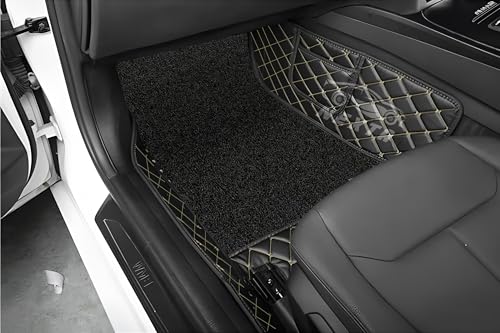 Premium 7D Car Floor Mat Full Set for BYD Atto 3 (All Variants)|| Luxury Leather with Grass Mat Complete Set || 100% Waterproof and Washable || Color : (Black and Beige)