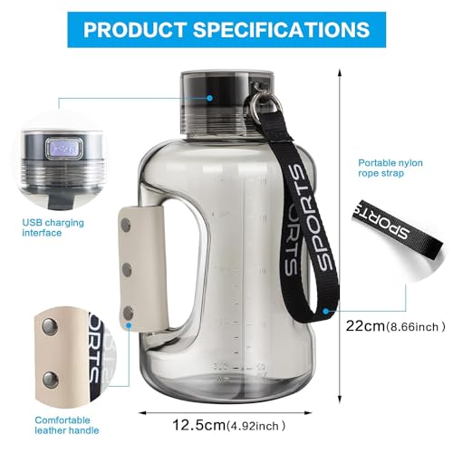 PRIDKEN Hydrogen Water Bottle Generator 1.5L High-Capacity, USB Portable Hydrogen Water Machine, Hydrogen Water Ionizer Cup, Sports Water Bottle with SPE/PEM Technology (Grey) - Thumbnail 6