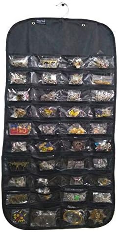 Hanging Jewelry Organizer - Jewelry Organizer Earring Organizers Storage, Necklace Holder Multiple Hooks and Pocket Holding Jewelries Women (Black)