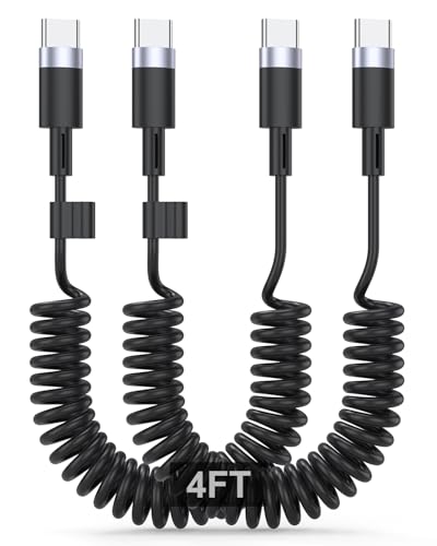 Cable de carga USB C a tipo C en espiral de 4 pies para CarPlay y Android Auto, soporta carga rápida y transferencia de datos, para iPhone 16/15/15 Pro/15 Plus/15 Pro Max/Samsung Galaxy S24/S23 y más