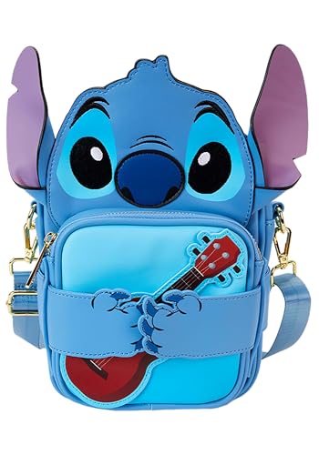 Loungefly Disney Stitch Ukulele Cutie Crossbuddies Cosplay Crossbody Bag with Coin Bag, Blue