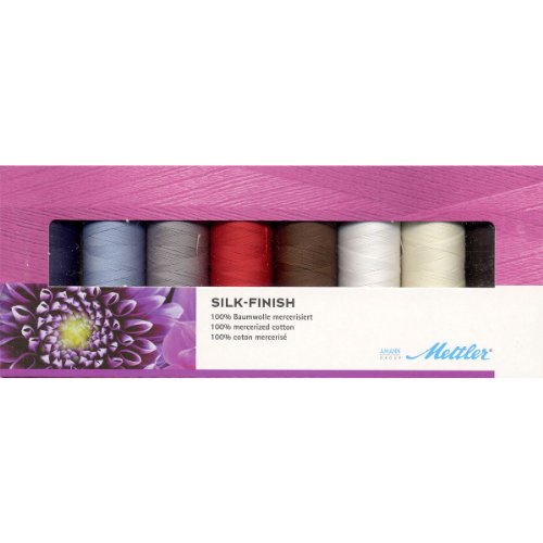 Mettler Thread Silk Finish 100% Mercerized Cotton Sewing Set; 8 Spools Basic Colors SF8