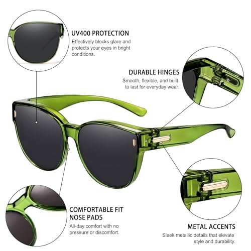 Image of HAOLOTA Fit Over Glasses Sunglasses for Women Polarized, Trendy Cat Eye Sunglasses Wear Over Glasses, UV Protection