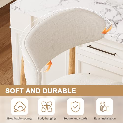 Image of ECHINGLEC Counter Height Bar Stools Set of 6, Upholstered Kitchen Bar Stools with Curved Back Support & Sturdy Metal Legs, Kitchen Stools for Kitchen Island, Home Bar (Beige)