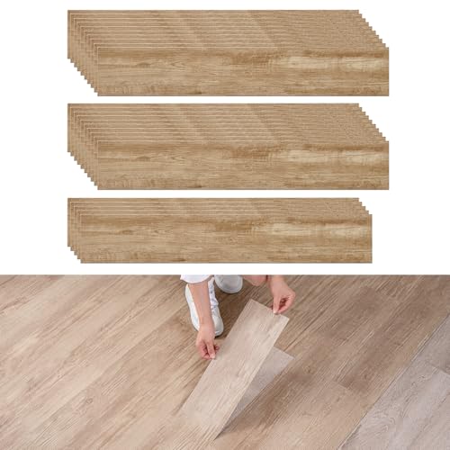 Revêtement de Sol en PVC,CEIEVER Dalle PVC Adhesive Sol 25 Pièces 1.5m² Lames de Vinyle Autocollantes 40X15CM Parquet Clipsable Pour salon,cuisine (D)