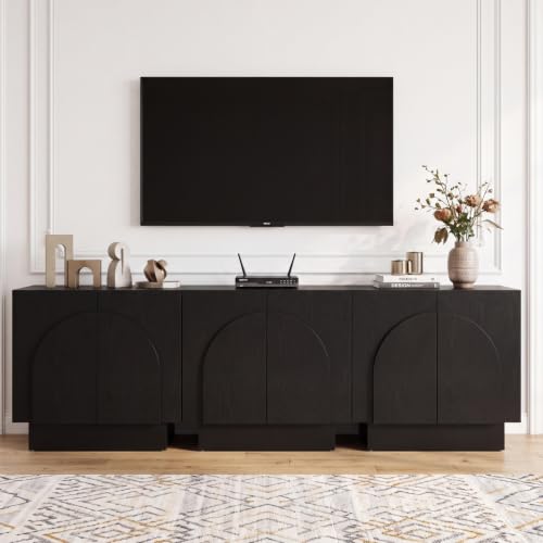 CIMOTA Modern Sideboard Buffet Cabinets with Storage, Farmhouse Accent Buffet Coffee Bar Cabinets with Arched Doors, Wooden Media Console Table Credenza for Living Room/Kitchen/Entryway, 3PC