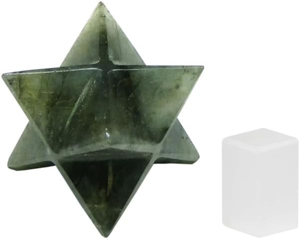 Natural Stone Hematite Merkaba and (1) Pcs Selenite Cube with Velvet Pouch (1 Pcs)