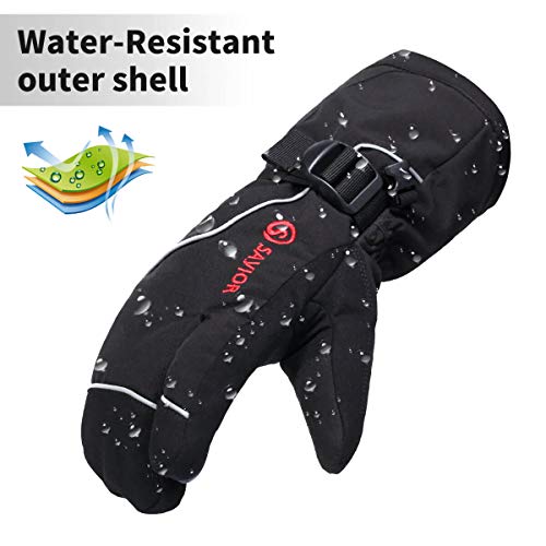 SAVIOR HEAT Heated Ski Mittens, Kids to Adult Unisex, Rechargeable Battery Operated Electric Heating Gloves(Black S66G, X-Small)
