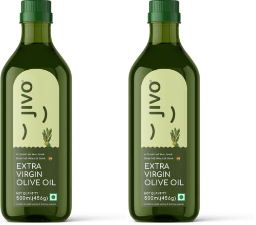 Image of Jivo Extra Virgin Olive Oil 500 ML Pet Bottle | Imported from Spain | Contains Vitamin E | Cholesterol-Free| Natural and Cold Pressed Cooking Oil, for Dressings, Salad and Soups, Dips & Marinades