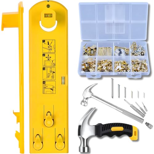 Picture Hanging Kit 300 Pcs Heavy Duty - Supports 75 lbs, Dual Hammers w/ Multi-Tool, Level Tool - Wall Hardware Set for Photos & Frames.