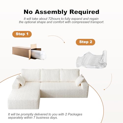 Image of Modular Sectional Sofa Couches L-Shape Couch 3 Seat Modular Sofa Memory Foam Sectional Couches for Living Room (White, 108 inch+Left Chaise)