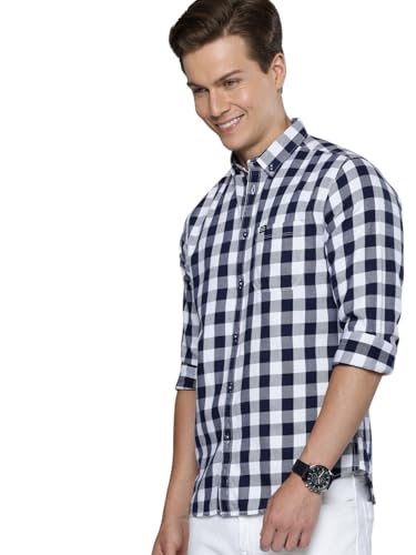 Image of The Indian Garage Co Men Slim Fit Checkered Full Sleeves Cutaway Collar Casual Shirt
