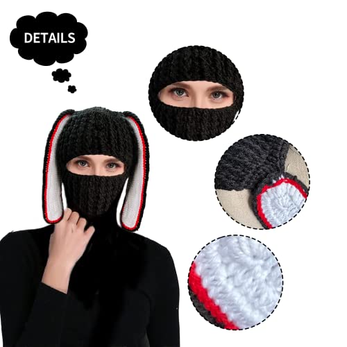 Kasahara Unisex Knitted Beanie Hat Halloween Christmas Easter Cute Bunny Long Ears Autumn Winter Warm Hat For Women Men Black #TOP2