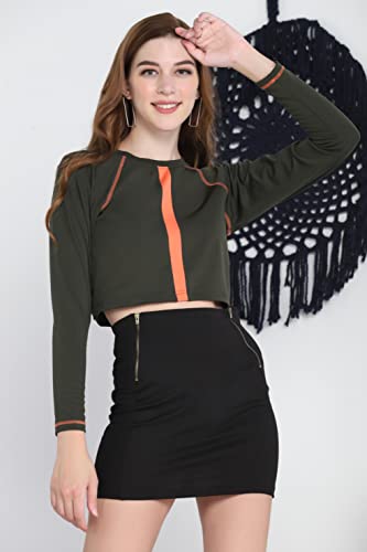 Image of Leriya Fashion Long Sleeve Crop Top Cropped Sweatshirt for Women with Thumb Hole Western Top